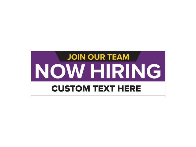 Customized/Personalized Now Hiring 2x6 Indoor/Outdoor 13 Oz. Vinyl Banner - Purple