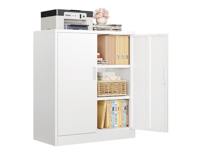 Metal Storage Cabinet, 36' H Locking Storage Cabinet with Shelves and Doors for Home Office, Garage, Utility Room, Entryway(White)