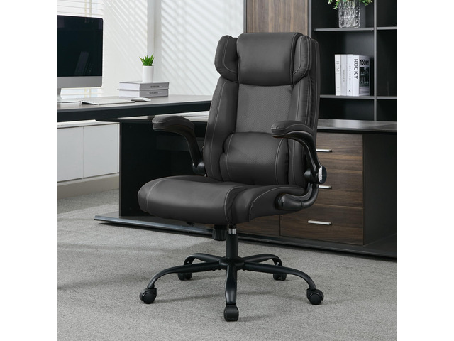 Office Desk Chair,Ergonomic Conference Room Chairs,Mid Back Executive Leather Chair,Comfy Computer Desk Chairs with Adjustable Flip-Up Arms and...