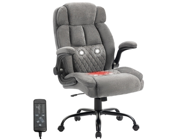 Massage Office Chair, 500LBS Ergonomic Rocking Executive Desk Chairs with 4 Points Vibration & Heat,Padded Flip-up Armrests for Big and Tall Office...