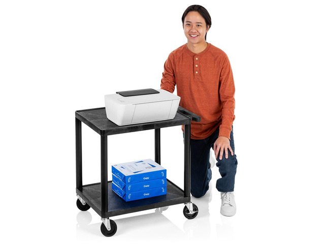 Tubstr Compact 2 Shelf Utility Cart Made in USA Easy-Load Flat Shelves Hold Up to 300 lbs Space-Saving Storage Cart & Rolling Tool Cart for...