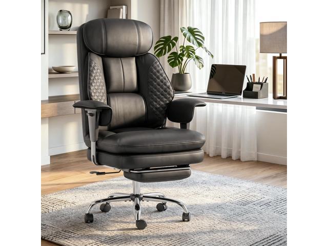 Leather Big and Tall Office Chair Ergonomic, Footrest, Black High Back Desk Chair, Computer Chair with Adjustable Armrests, Rocking Function,...