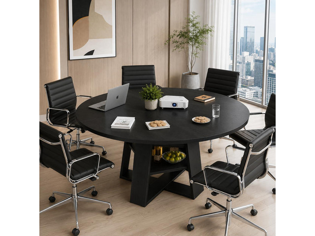 43 59' Wooden Extendable Round Conference Table 4-6-8 People Convertible Oval Meeting Room Table,Office Table with Thicken Tabletop, Apartment...