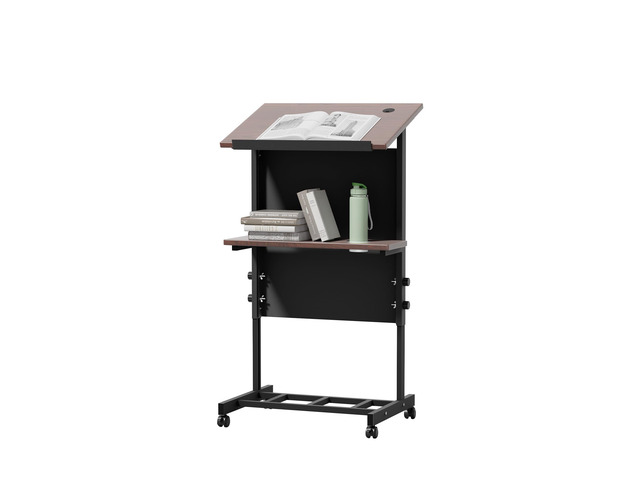 Podium Stand,Portable Lectern with 7 Adjustable Height Positions,Podium with Shelf and Cup Holder,Mobile Stand for Seminars and Schools(Black)