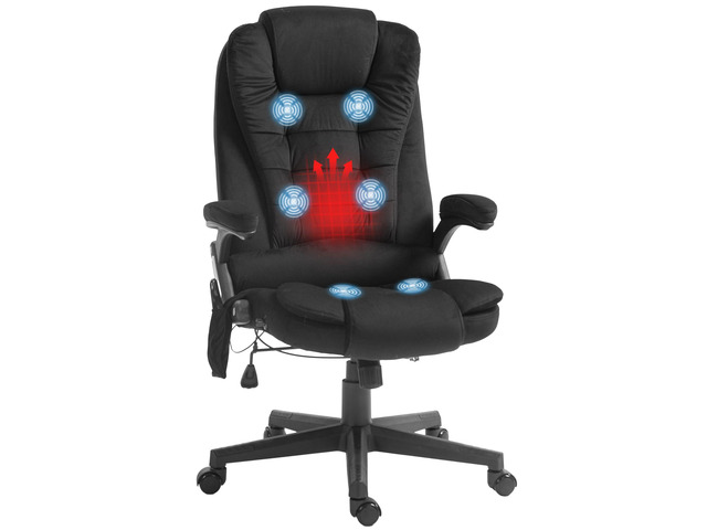 Executive Office Chair 6 Points Vibration Massage Velvet Black Heated Lumbar Support, High Back Computer Chair, Reclining Backrest, Tilt...