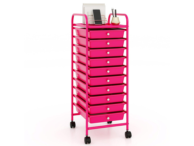 10 Drawer Rolling Cart - Slim Storage Cart w/Lockable Wheels for Classroom School Teacher Office, Art Supplies Paper Scrapbook Craft Organizers,...