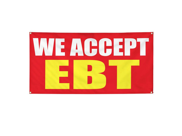 Vinyl Banner We Accept Ebt Promotion Business B 10 Grommets 60x144Inches Multiple Sizes Outdoor Weatherproof Industrial Yard Signs Red We Accept...