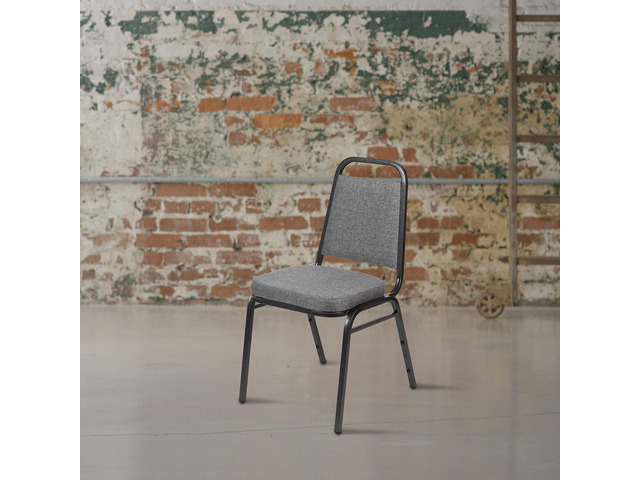 Gray Fabric Trapezoidal Back Stacking Banquet Chair 2.5 in Thick Seat, Silver Vein Frame, Fabric Upholstery