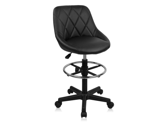 Drafting Chair with Backrest and Wheels, Adjustable Footrest Height Rolling Stool, PU Leather Tall Swivel Chairs Work Shop Office Desk Stools for...