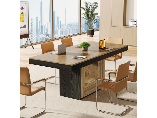 Conference Table, 5 ft Modern Meeting Table for 4-6 People Large Rectangular Business Furniture with Sturdy Base for Office, Boardroom, Training...