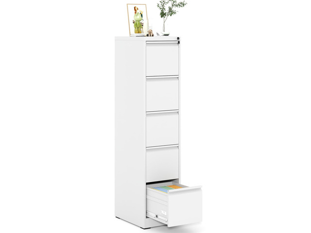 5 Drawer File Cabinet with Lock, Metal Filing Cabinets for Home Office White Vertical File Cabinet Heavy Duty Steel Office Storage Cabinet for...