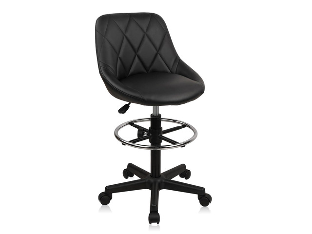 Drafting Chair with Backrest, Faux Leather Height Adjustable Rolling Swivel Stool with Foot Ring, Ergonomic Tall Standing Desk Office Chair with...