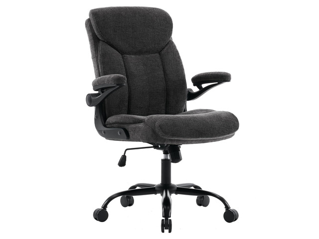Executive Fabric Office Desk Chair - Ergonomic Computer Study Chair Grey Comfy Fabric Cloth Desk Chair with Flip-up Armrests Lumbar Support Hight...