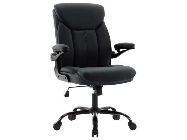 Leather Executive Office Chair - Black Ergonomic Computer Desk Chair Flip-up Arms,PU Leather,Mid Back Support,Adjustable Height,Swivel Rolling...