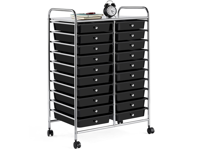 20-Drawer Rolling Storage Cart on Wheels, Craft Organizer, Black Twenty drawers and a top shelf sort craft, art, and office supplies; steel frame,...
