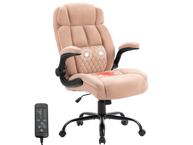 Massage Office Chair,500LBS Ergonomic Rocking Executive Desk Chairs with 4 Points Vibration & Heat,Padded Flipup Armrests for Big and Tall Office...