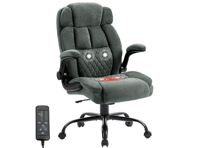 Massage Office Chair,500LBS Ergonomic Rocking Executive Desk Chairs with 4 Points Vibration & Heat,Padded Flipup Armrests for Big and Tall Office...