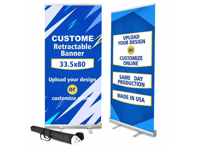Custom Retractable Roll-Up Banner Stand with Black Carrying Bag, Silver Aluminum DisplayCustom Banner for Trade Show Exhibition, Business Events &...