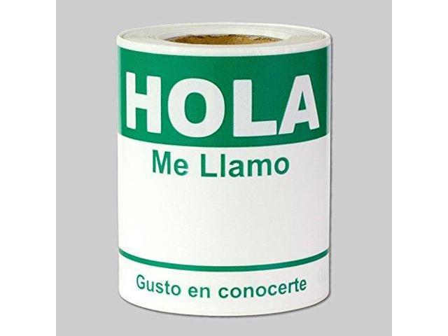 Spanish Name Tags, Green, 4 x 2.3 inch, 100 Labels Hola Me Llamo Badges, Stickers for Events Reunions Meet and Greets, Fabric Safe
