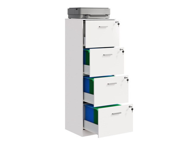 4 Drawer Vertical File Cabinet, Wood Filing Cabinet with Lock Home Office File Storage Cabinet for Letter and A4 Size, Printer Stand, White