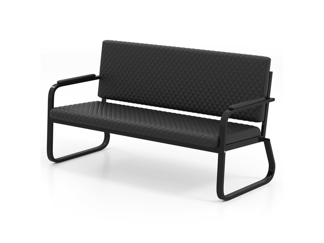 56 Office Guest Chair Waiting Chair (Black) Reception Seating with Padded Cushion, Durable Metal Frame, for Beauty Salon Barber Shop