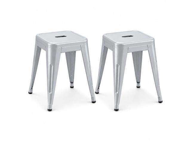 18 Inch Silver Black Metal Bar Stools, Backless Set of 2 Counter Height, Footrest, Non Slip Feet, Water Resistant, Stain Resistant, Easy to...
