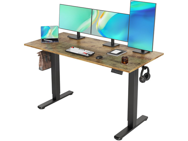 Electric Standing Desk Adjustable Height, 55 x 24 Inch Sit Stand Desk with T-Shaped Frame, 3 Memory Presets & Cable Management for Home Office...