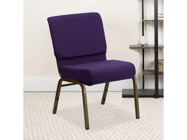 Royal Purple Fabric 21' W Stacking Church Chair Gold Vein Frame, Fabric Upholstery