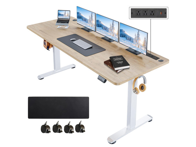 Electric Standing Desk with Power Outlets and USB-C Port, 70 x 27 Inches Adjustable Height Sit Stand Up Desk for Home Office, Adjustable Desk with...