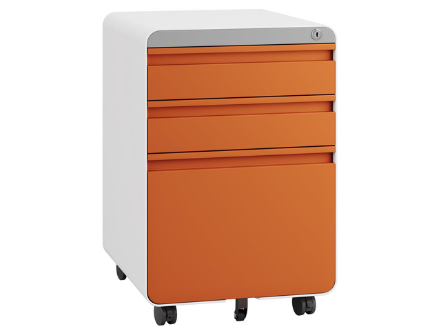 3 Drawer Metal Rolling File Cabinet Under Desk Filing Cabinet Orange 16'W x 18'D x 24'H, Lockable, 5 Wheels, Fully Assembled, Letter/Legal Size,...