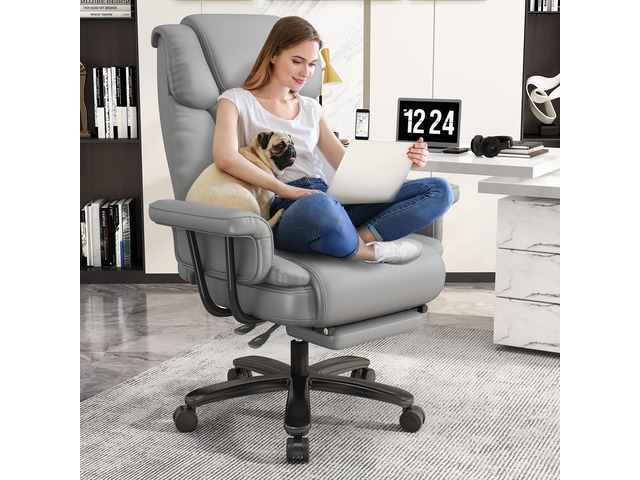Criss Cross Chair with Wheels, 160°Big and Tall Reclining Office Desk Chair with High Back, Wide Seat, Arms, Footrest, Grey