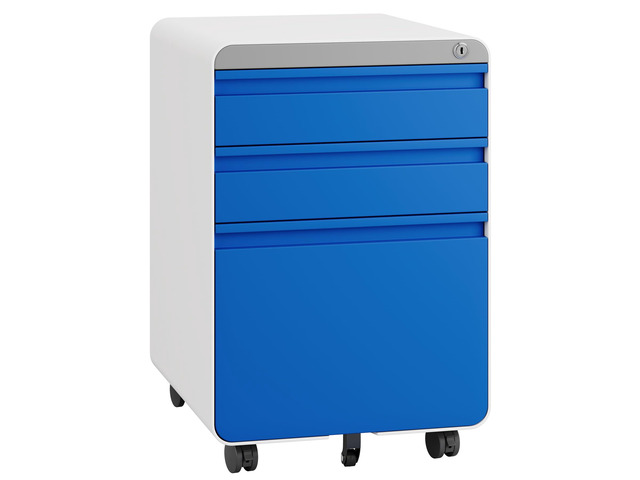 3 Drawer Metal Rolling File Cabinet Under Desk Filing Cabinet Blue 16'W x 18'D x 24'H, Lockable, 5 Wheels, Fully Assembled, Letter/Legal Size,...