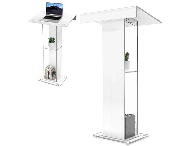 45.3 Acrylic Podium Lectern, Pulpit for Churches with Double Shelves, Modern Plexiglass Pulpits Lectern, Stand Up Pulpits for Classroom,...