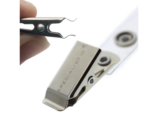 Bulk 100 Pack - Premium Clothing Friendly ID Badge Clips - Metal Alligator Swivel Card Clip & Clear Plastic PVC Vinyl Strap with Button Snap Great...