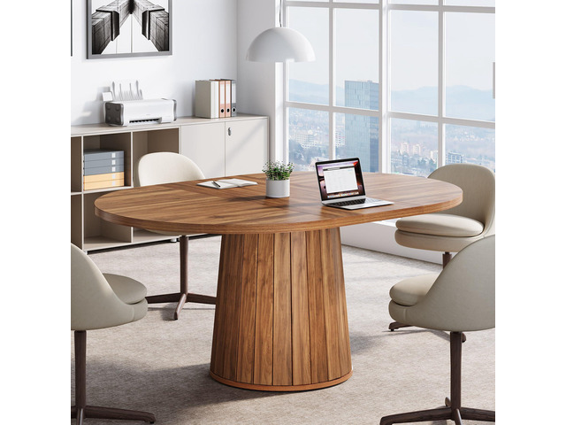 55.11' Oval Conference Table for 4-6 (Brown) Rustic Meeting Table, Seminar Boardroom Furniture with Wood Base for Office Conference Room