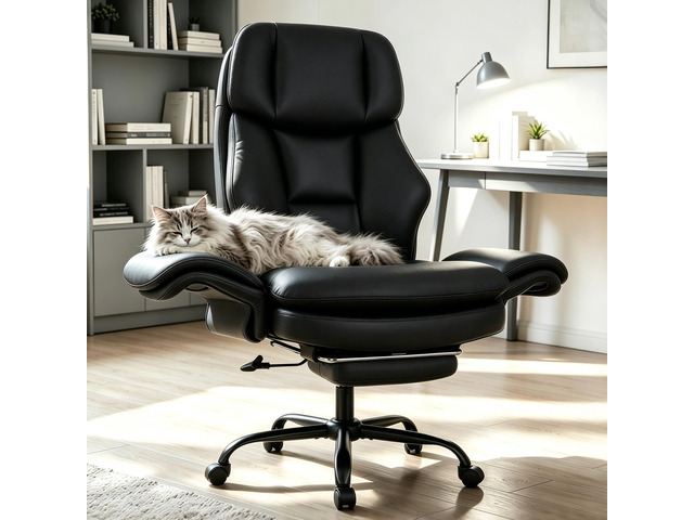 Big and Tall Office Chair with Flip Armrests and Footrest (Black) 500LBS, Cat-Scratch Resistant Leather Cross Legged Chair w/Side Pocket,...