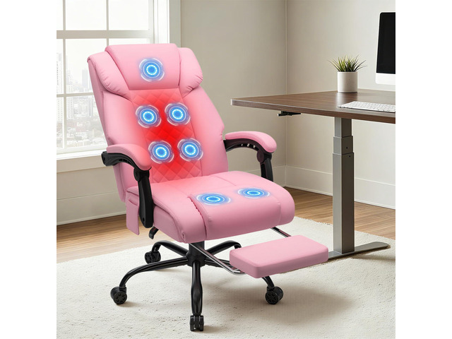 Heated Office Chair Massage Office Chair with Heat 400lbs Executive Reclining Home Desk Chair with Footrest,Linkage Armrests for Heavy People(Pink)