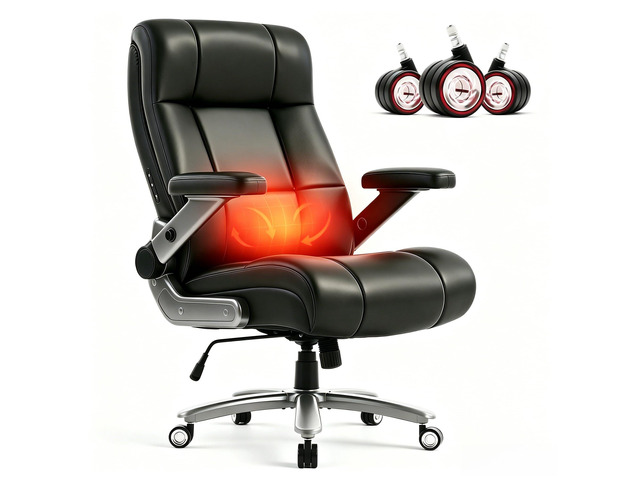 Big and Tall Office Chair with Massage Heat for Heavy Duty People 7.09'' Extra Wide Seat,Flip Arms, Leather Ergonomic with Thick Spring Cushion