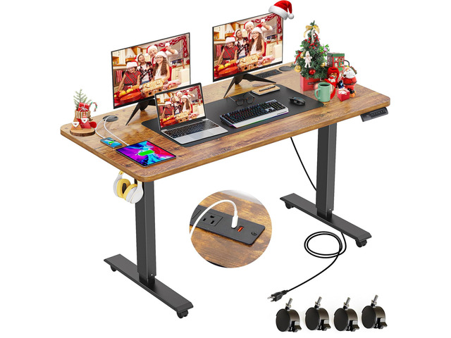 55 x 24inch Electric Standing Desk Adjustable Height with Power Outlets, Stand up Desk with Wheels,Outlets, Mouse Pad, Preset Heights Home Office...