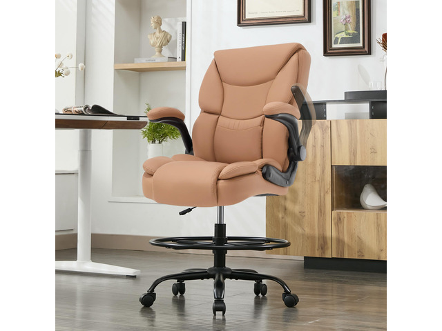 500LBS Drafting Chair, High Back Safer Standing Desk Chair, Executive Tall Office Chair with Flip-up Armrests, Upholstered PU Leather Task Chair,...