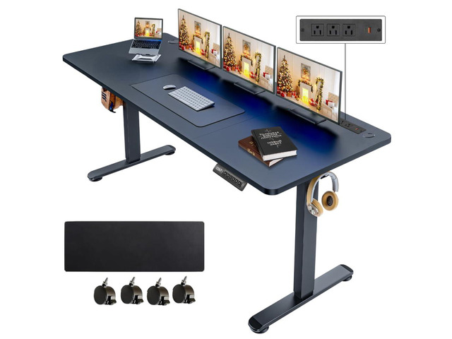 Electric Standing Desk with Power Outlets and USB-C Port, 63 x 24 Inches Adjustable Height Sit Stand Up Desk for Home Office, Adjustable Desk with...
