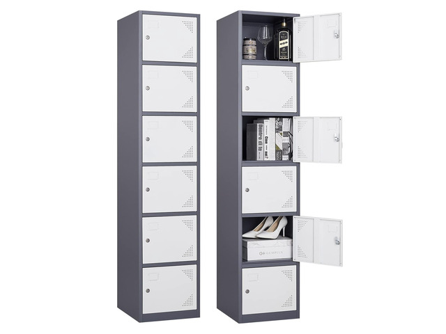 Metal Locker with 6 Doors, 71' Lockers for Employees Steel Storage Locker, Lockable Locker Cabinet for School, Gym, Home Office and GarageGrey White