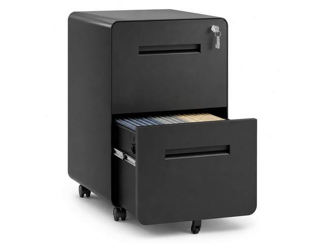2 Drawer File Cabinet with Lock, Fully Assembled Mobile Cabinet 25'H x 16'W x 18'D, Metal Filing Cabinet on Wheels for Home Office, Under Desk...