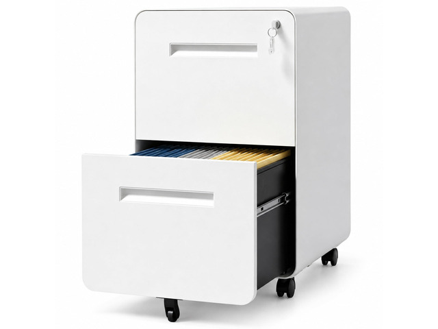 2 Drawer File Cabinet with Lock, Fully Assembled, White 25'H x 16'W x 18'D, Metal Filing Cabinet on Wheels for Home Office, Under Desk Storage...