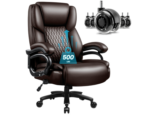 X-Large Office Chair 500 Lbs Capacity, Ergonomic PU Leather Executive Chair with Lumbar Support & Quiet Rubber Wheels, Comfy Heavy Duty Desk Chairs...