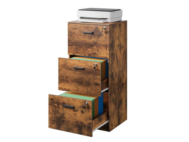 3 Drawer Wood File Cabinet for Home Office, Fits Letter and A4 Size Wooden Filing Cabinet with Lock, Vertical File Storage Cabinet, Easy...