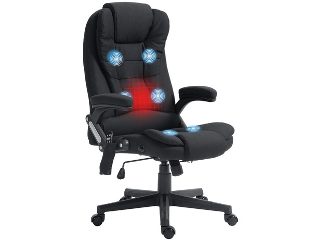 Vinsetto 6 Point Vibrating Massage Office Chair with Heat Black Linen High Back Executive Office Chair, Reclining Backrest, Padded Armrests, Remote
