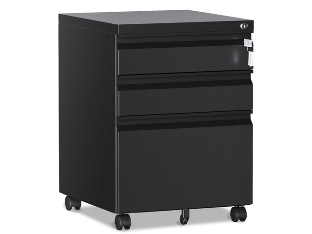 3 Drawer File CabinetMobile Filing Cabinet with Lock and WheelsUn-Assembled Metal Under Desk File Cabinets for A4/Letter/Legal SizeBlack