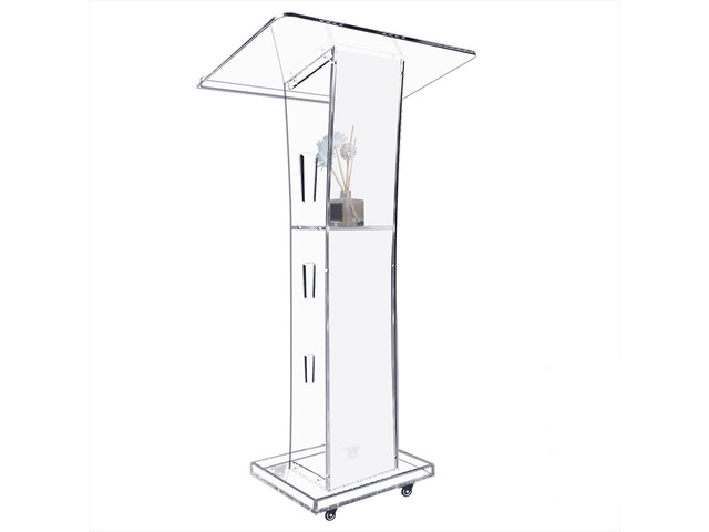 Acrylic Podiums for Church with 4 Wheels, 43 Clear Pulpit for Churches with Storage Shelf, Modern Lectern with 15 Colors Adjustable for Classroom,...
