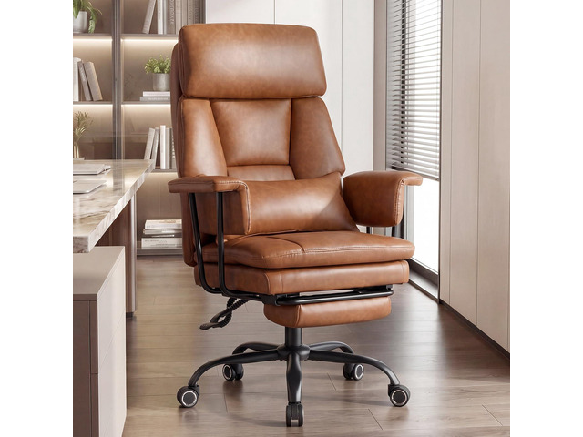 Big and Tall Office Chair, PU Leather High Back Executive Office Chair with Adjustable Lumbar Support, Gaming Chair with Padded Arm and Pillow,...